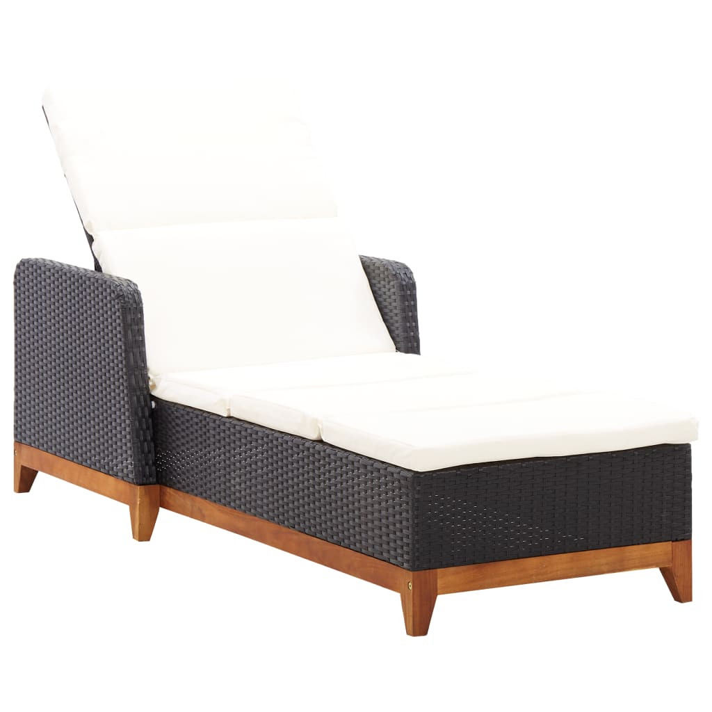 vidaXL Sonnenliege Poly Rattan und Massivholz Akazie Schwarz