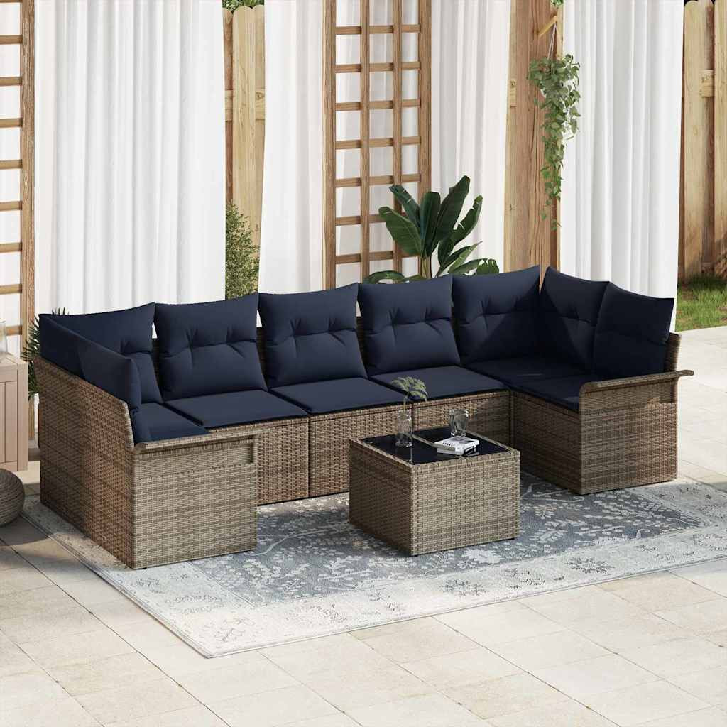 vidaXL Gartensofa-set mit Kissen 8 pcs Grau und Marineblau Poly-Rattan