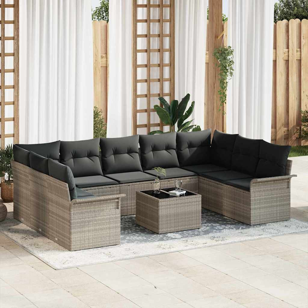 vidaXL Gartensofa-set mit Speicher 10 pcs Grau Poly-Rattan