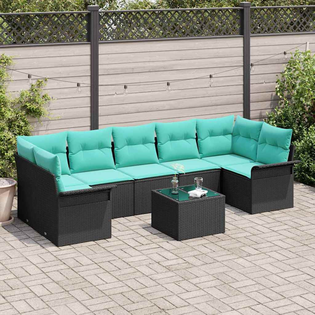 vidaXL Gartensofa-set mit Kissen 8 pcs Schwarz und Türkis Poly-Rattan