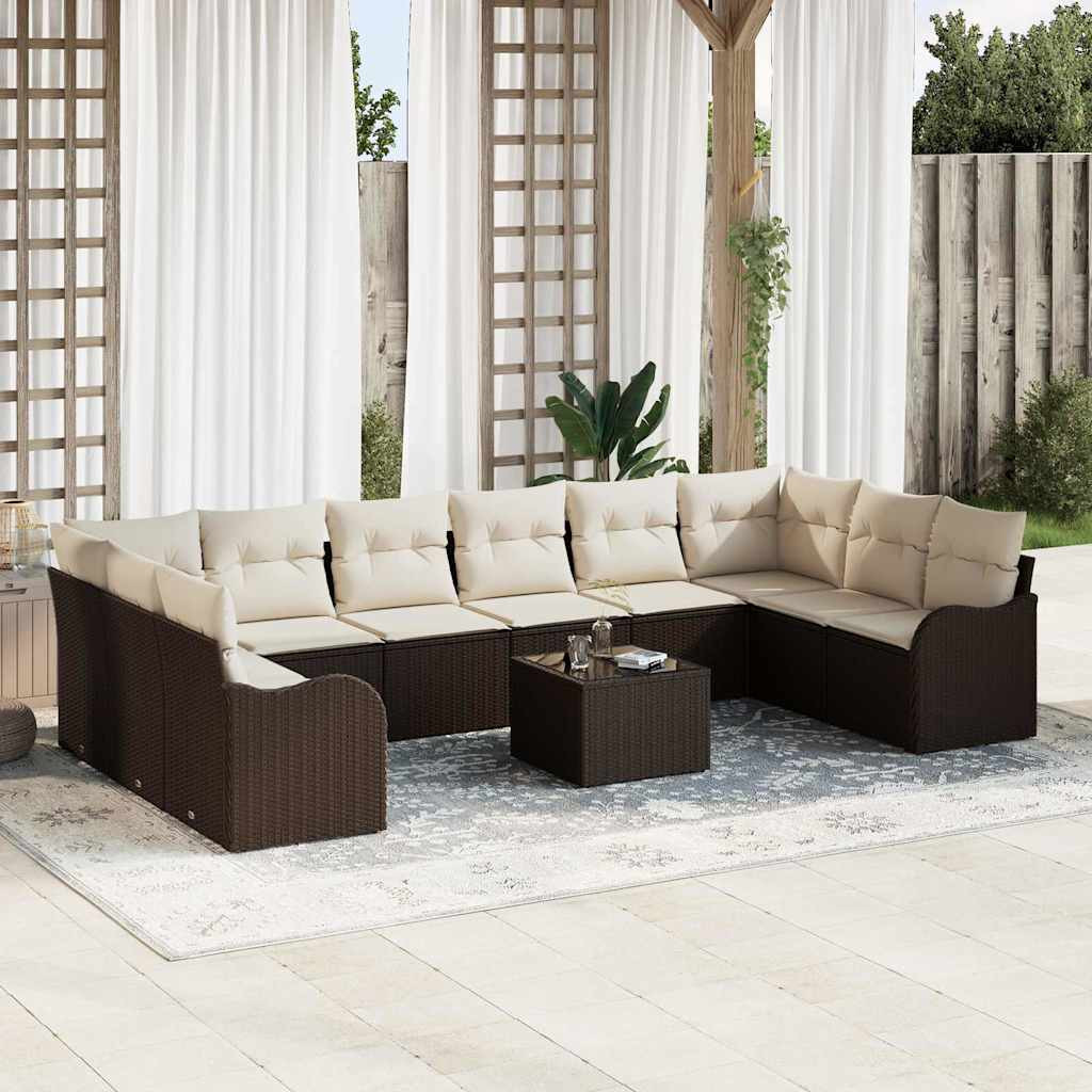 vidaXL Gartensofa-set mit Speicher 11 pcs Braun und Weiß Poly-Rattan