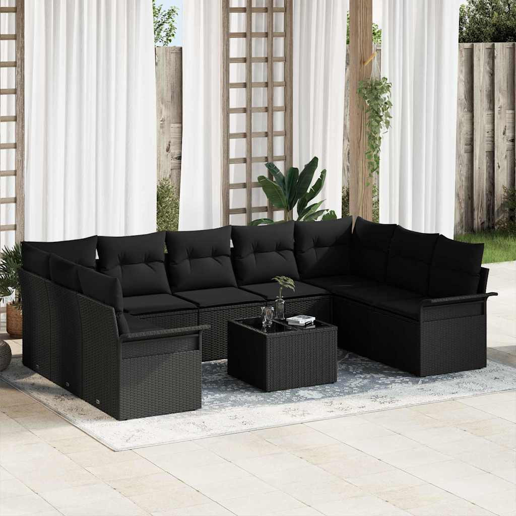 vidaXL Gartensofa-set mit Speicher 10 pcs Beige Poly-Rattan