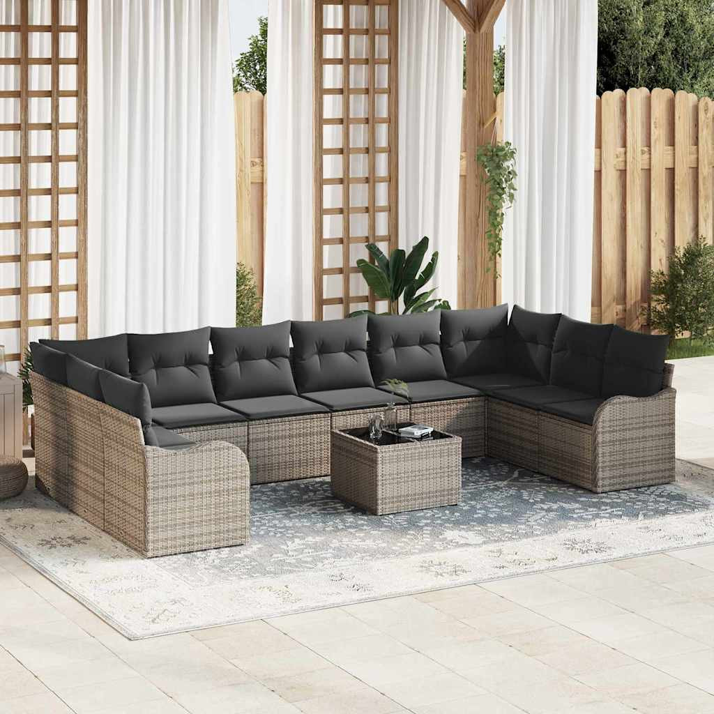 vidaXL Gartensofa-set mit Speicher 11 pcs Grau Poly-Rattan