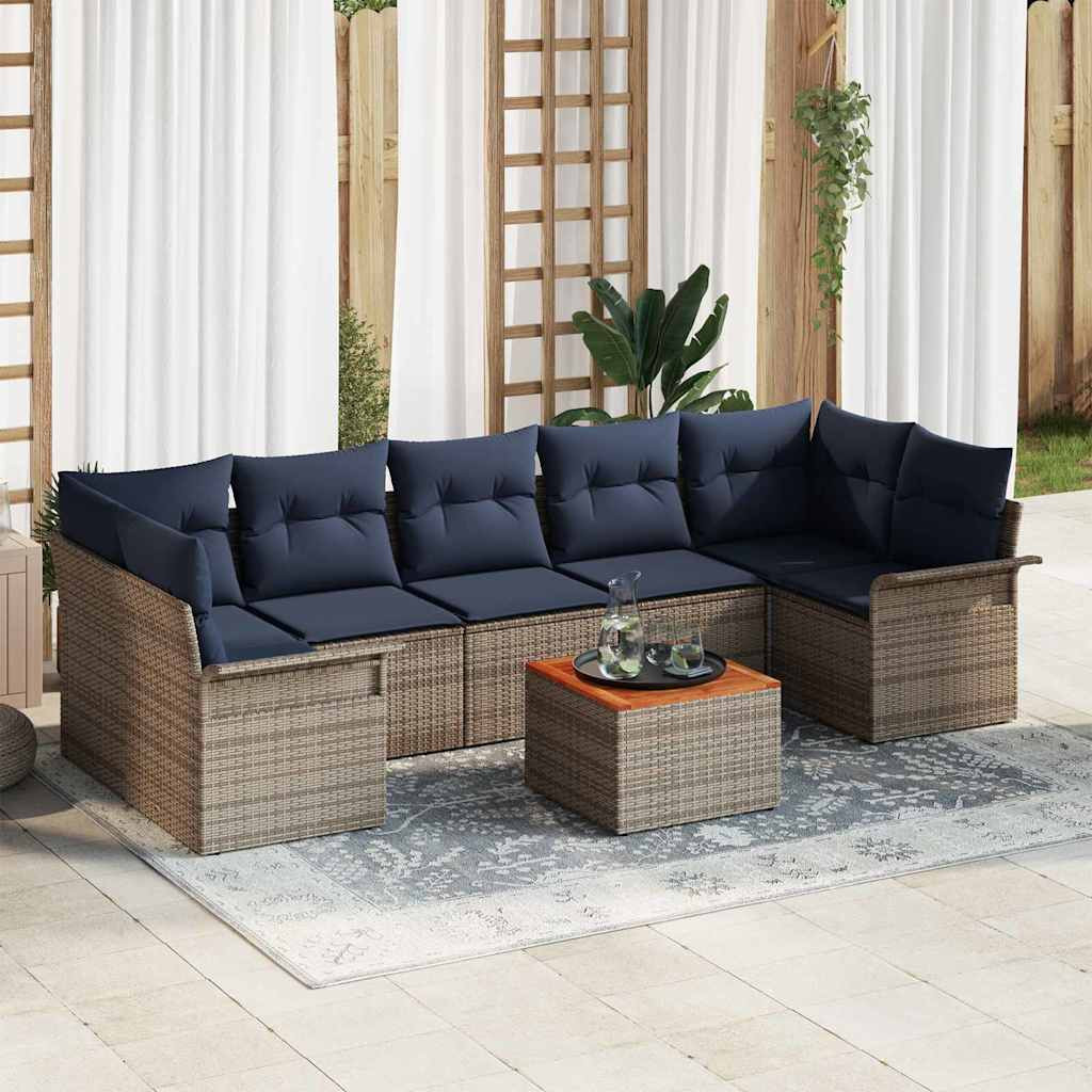 vidaXL Gartensofa-set 8 pcs Grau und Marineblau Poly-Rattan