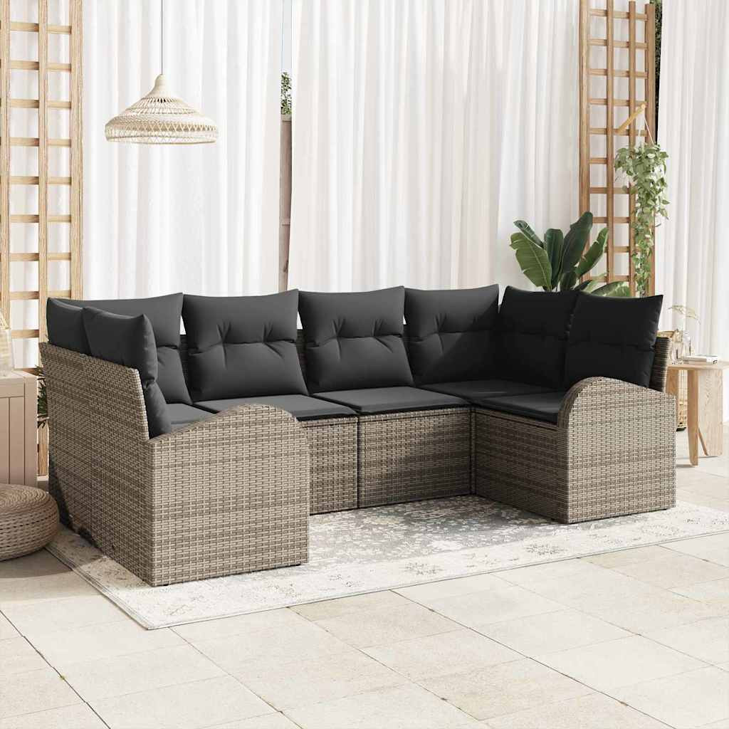 vidaXL Gartensofa-set mit Kissen mit Speicher 6 pcs Grau Poly-Rattan