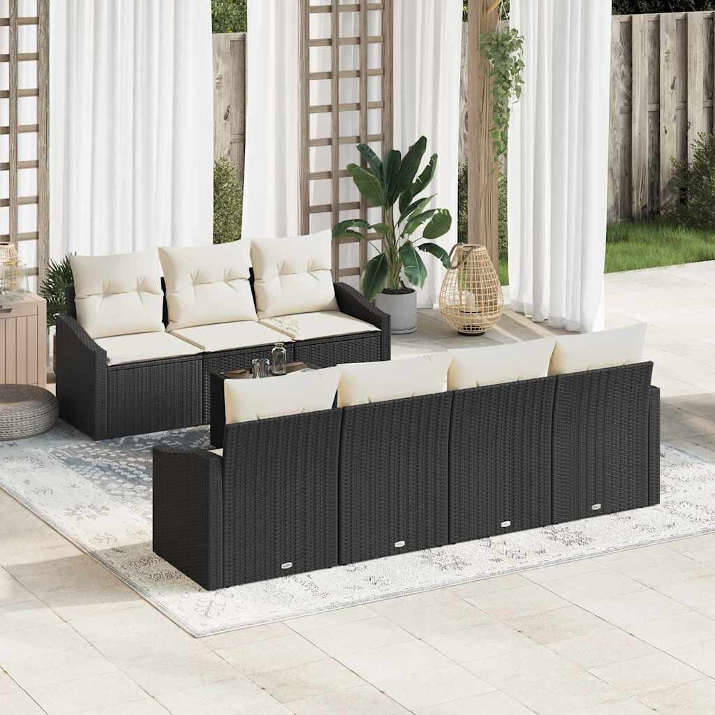 vidaXL Sofa Set mit Kissen 8 pcs Schwarz und Creme Poly-Rattan