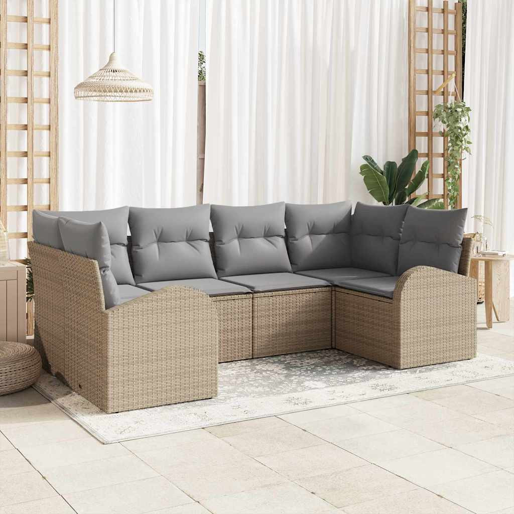 vidaXL Gartensofa-set mit Kissen 6 pcs Beige und Hellgrau Poly-Rattan