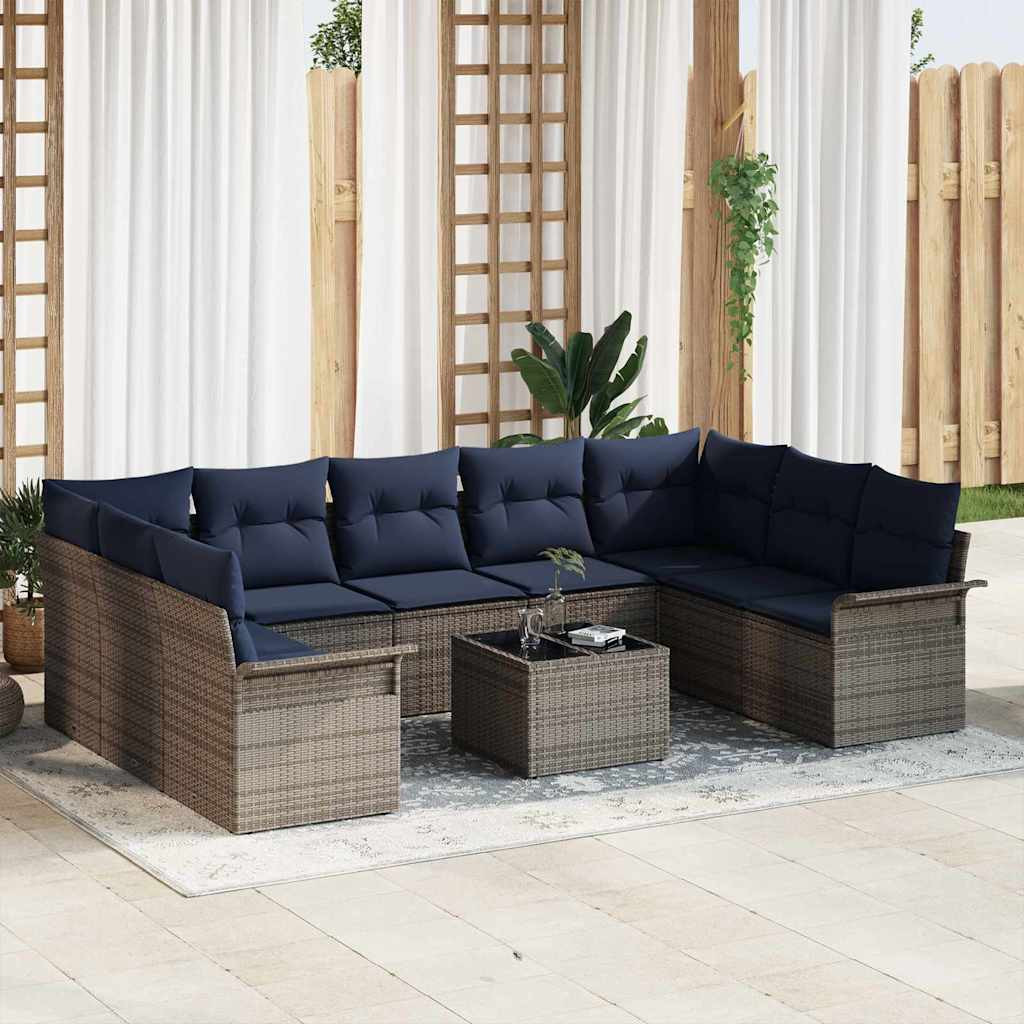 vidaXL Gartensofa-set mit Speicher 10 pcs Grau Poly-Rattan