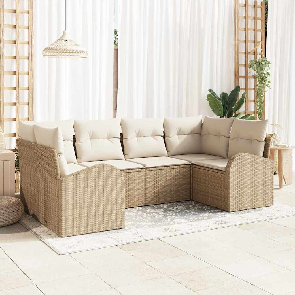 vidaXL Gartensofa-set mit Kissen 6 pcs Beige und Weiß Poly-Rattan