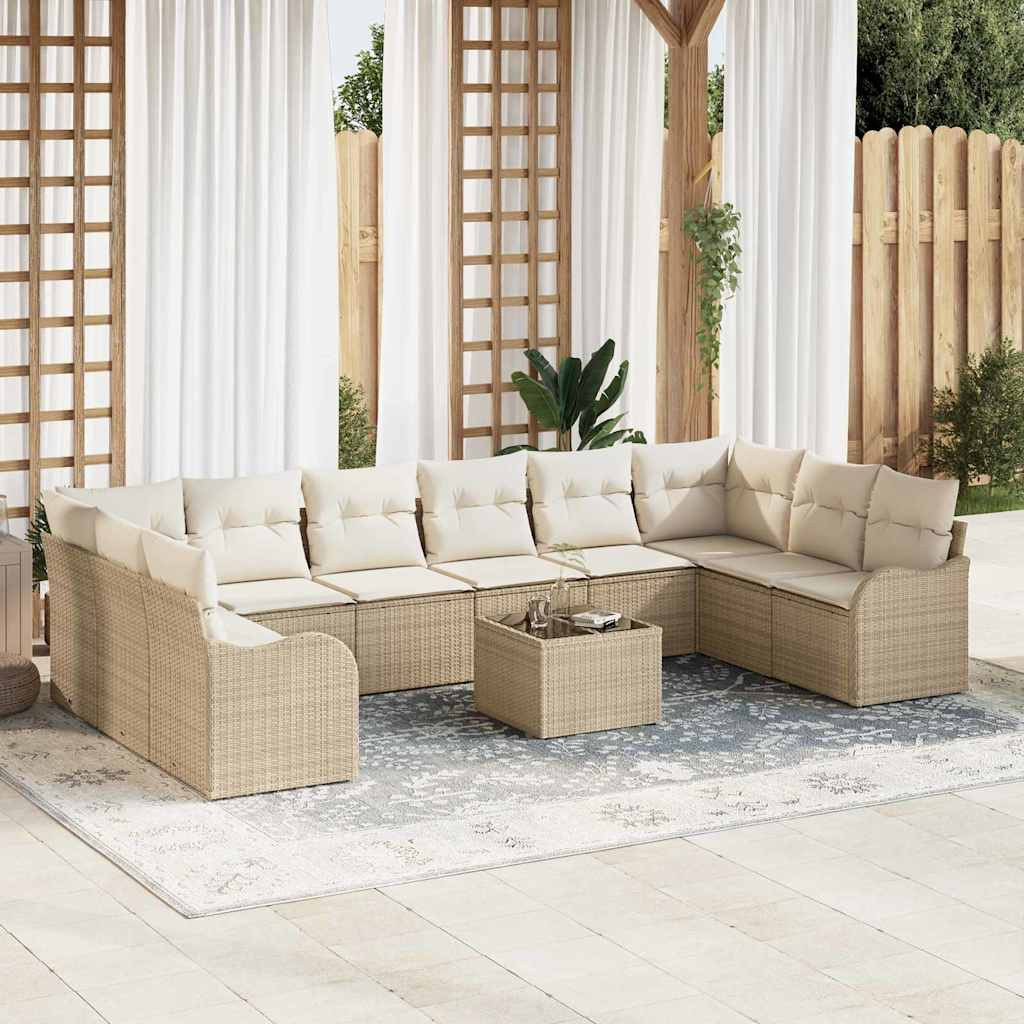 vidaXL Gartensofa-set mit Speicher 11 pcs Beige und Weiß Poly-Rattan