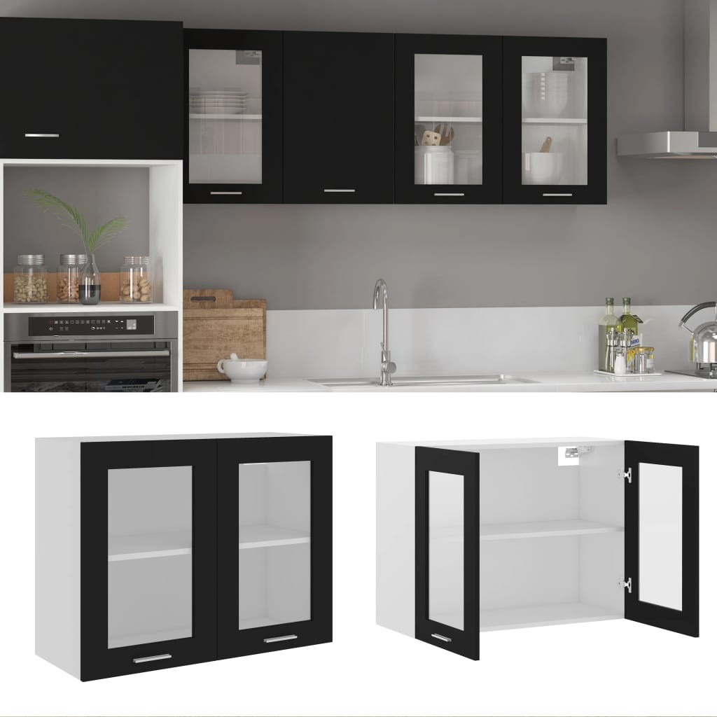 vidaXL Hängeglasschrank Lyon Schwarz 80x31x60 cm Holzwerkstoff