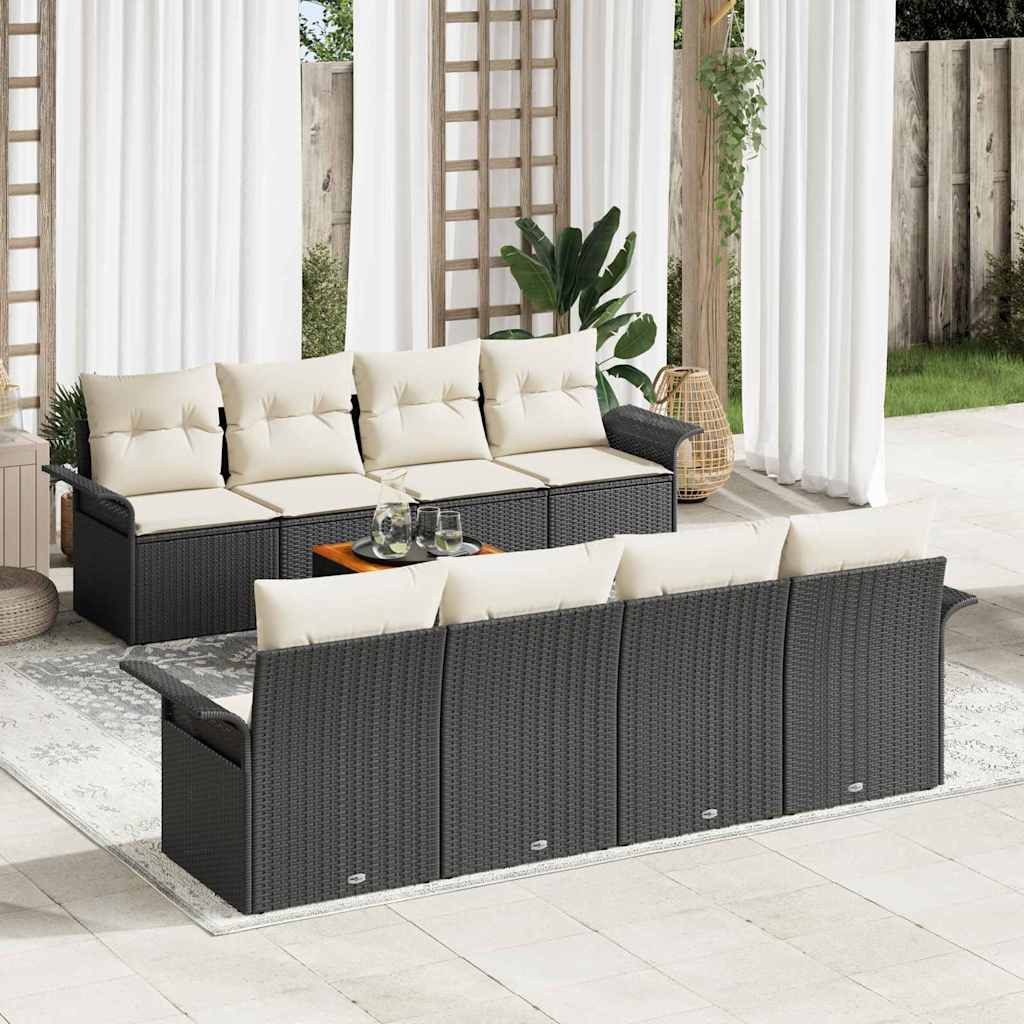 vidaXL Gartensofa-set mit Speicher 9 pcs Schwarz und Creme Poly-Rattan