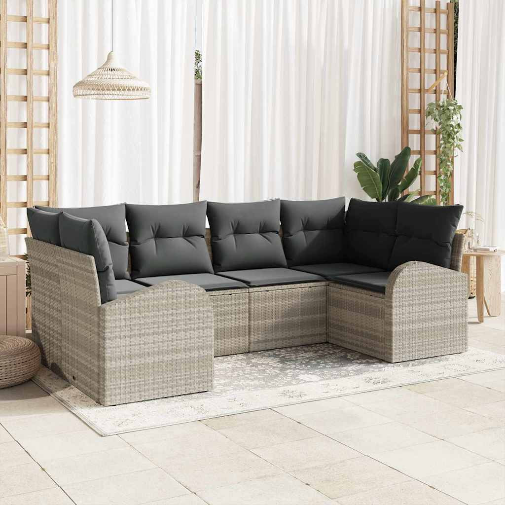 vidaXL Gartensofa-set mit Kissen 6 pcs Hellgrau Poly-Rattan