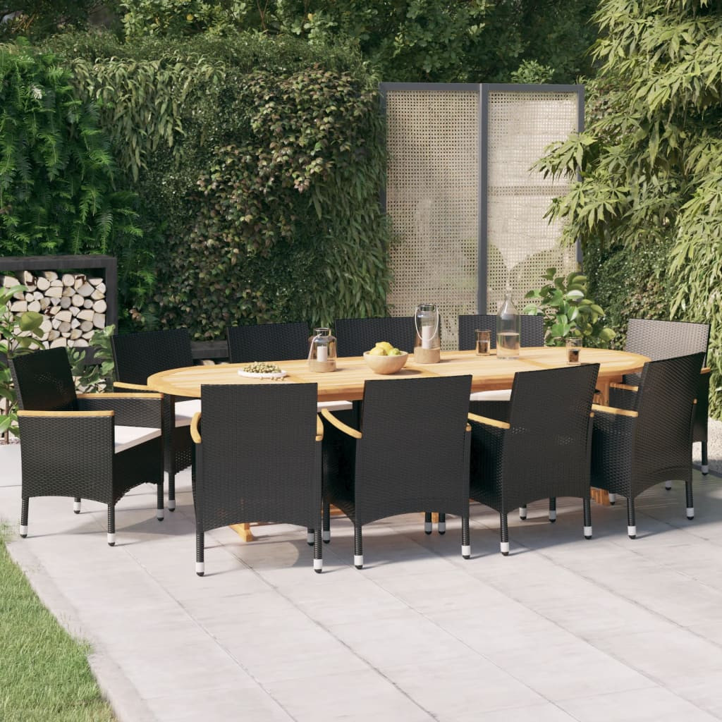 vidaXL 11-tlg. Garten-Essgruppe mit Kissen Schwarz