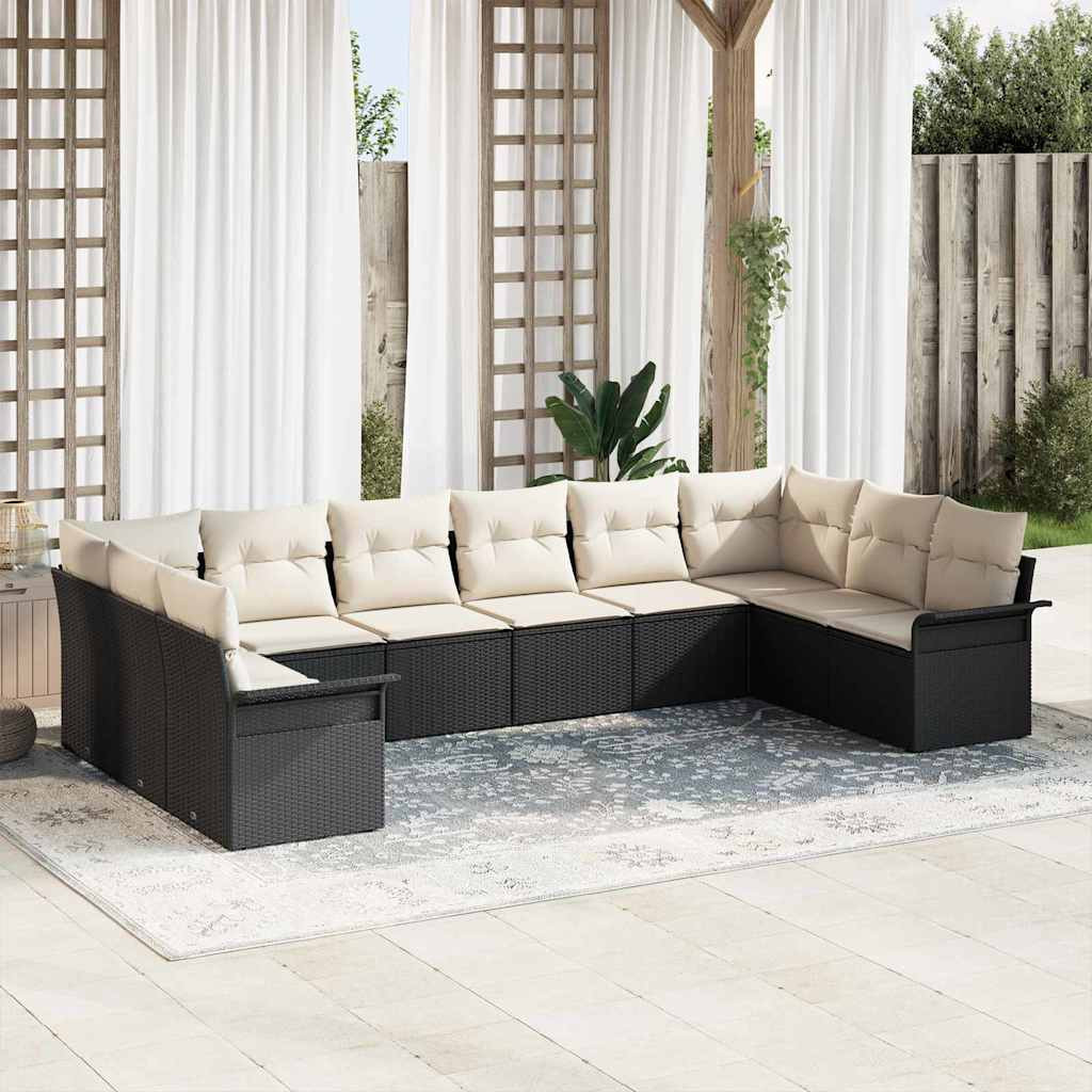 vidaXL Gartensofa-set mit Speicher 10 pcs Schwarz Poly-Rattan