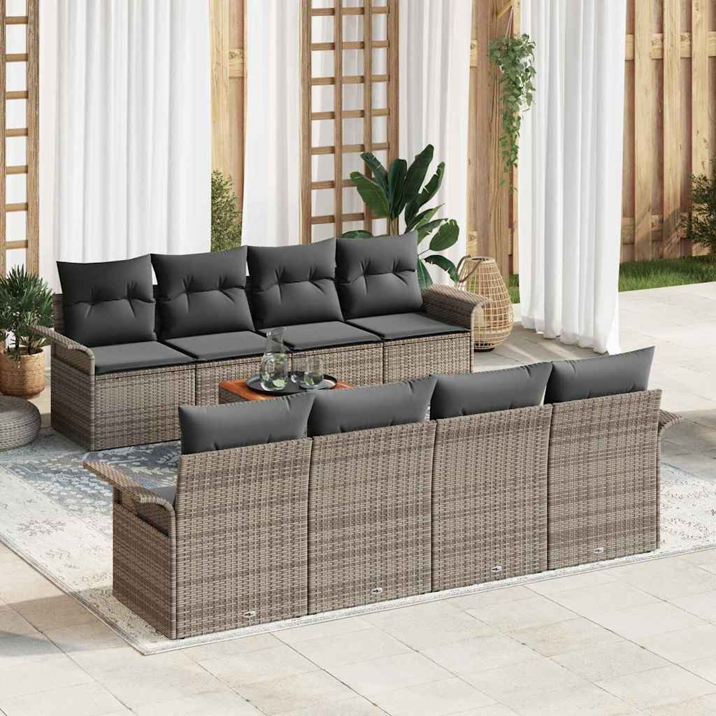 vidaXL Gartensofa-set mit Speicher 9 pcs Grau Poly-Rattan