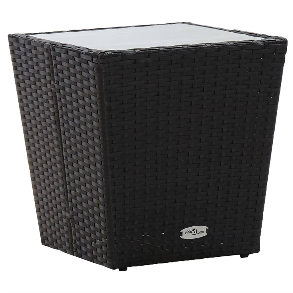 vidaXL Beistelltisch Schwarz 41,5×41,5×43 cm Poly Rattan und Hartglas