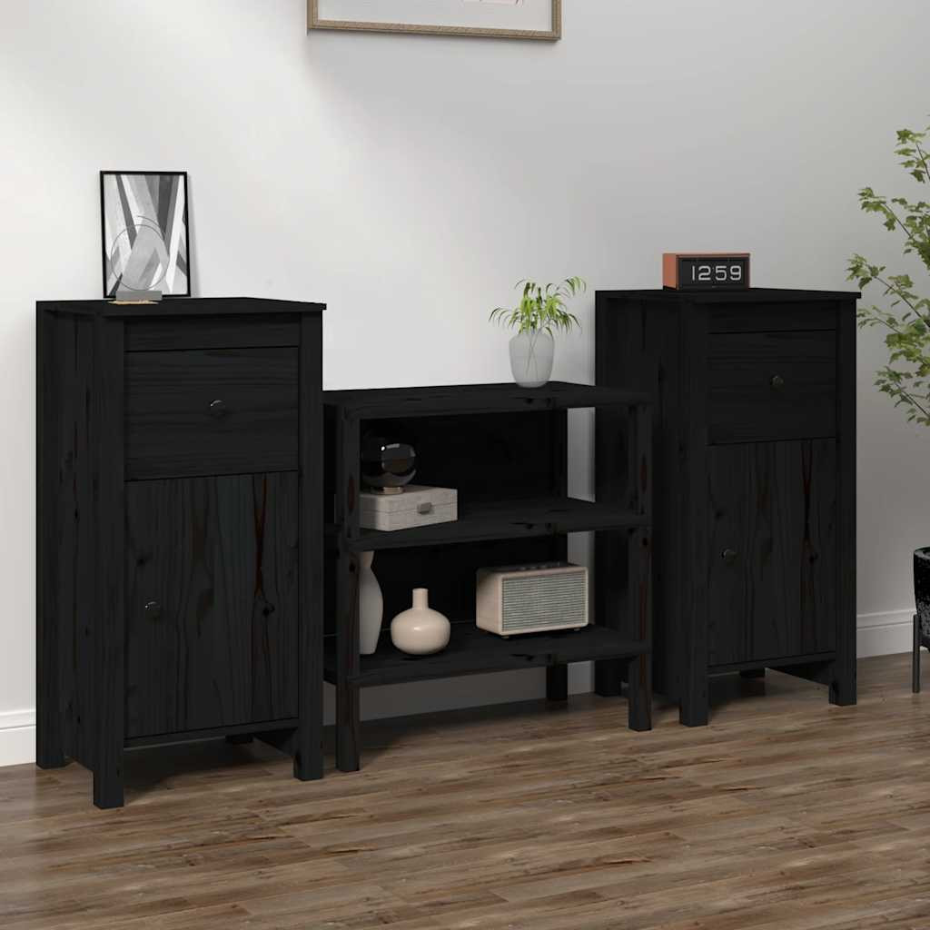 vidaXL Sideboards 2 Stk. Schwarz 40x35x80 cm Massivholz Kiefer