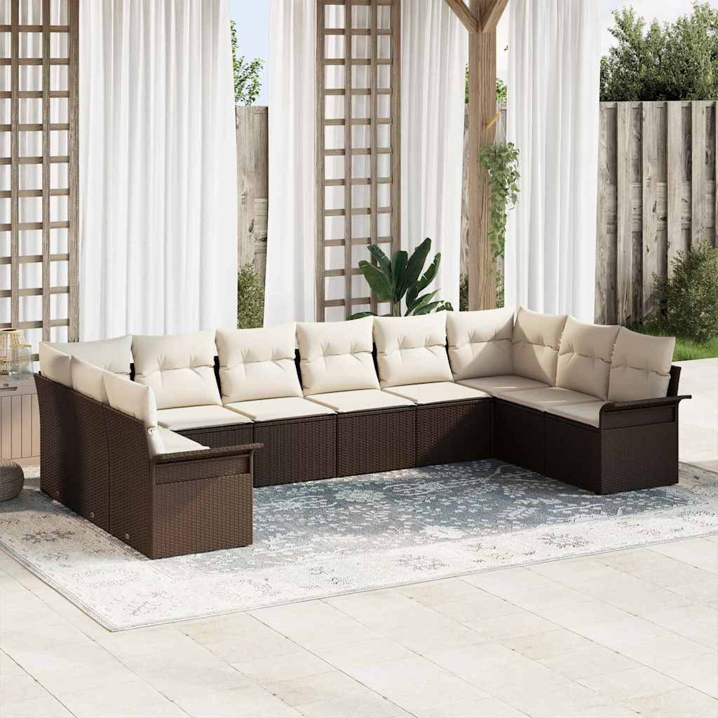 vidaXL Gartensofa-set mit Speicher 10 pcs Braun Poly-Rattan