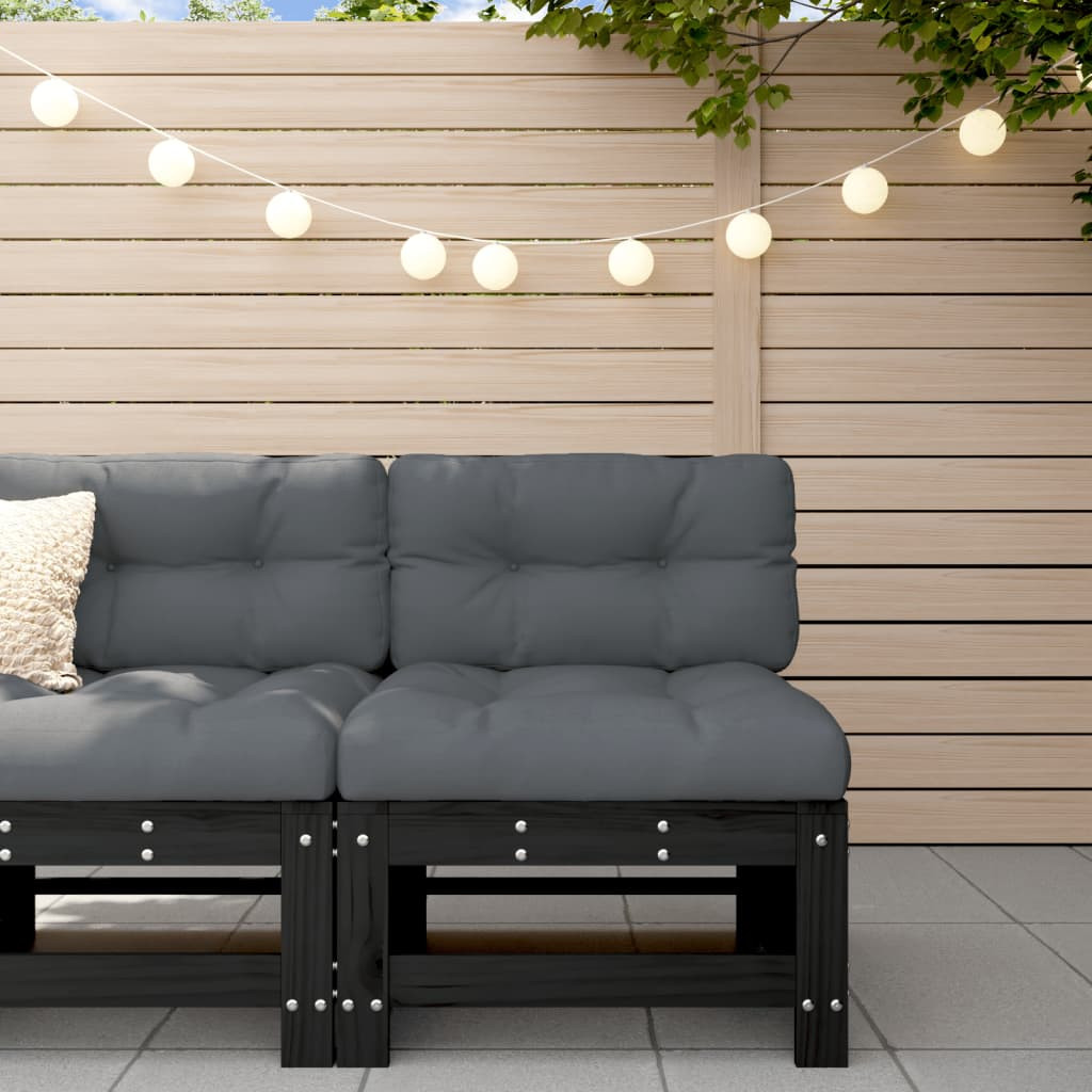 vidaXL Mittelsofa mit Kissen Schwarz Massivholz Kiefer