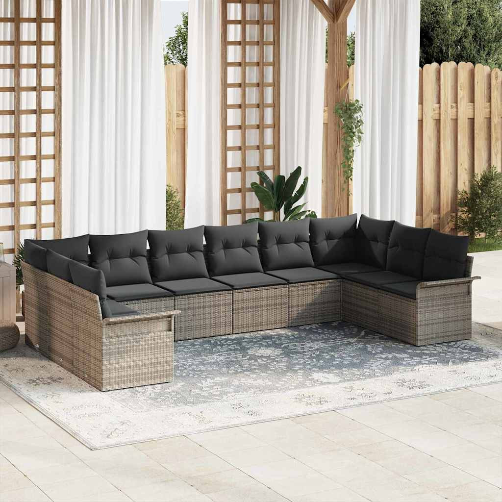 vidaXL Gartensofa-set mit Speicher 10 pcs Grau Poly-Rattan
