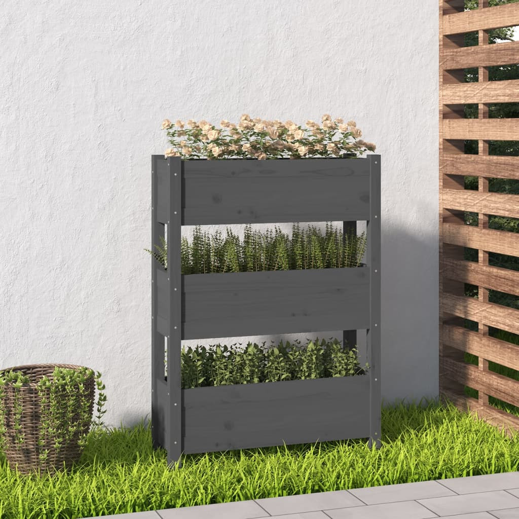 vidaXL Pflanzkübel Grau 77x25x104,5 cm Massivholz Kiefer