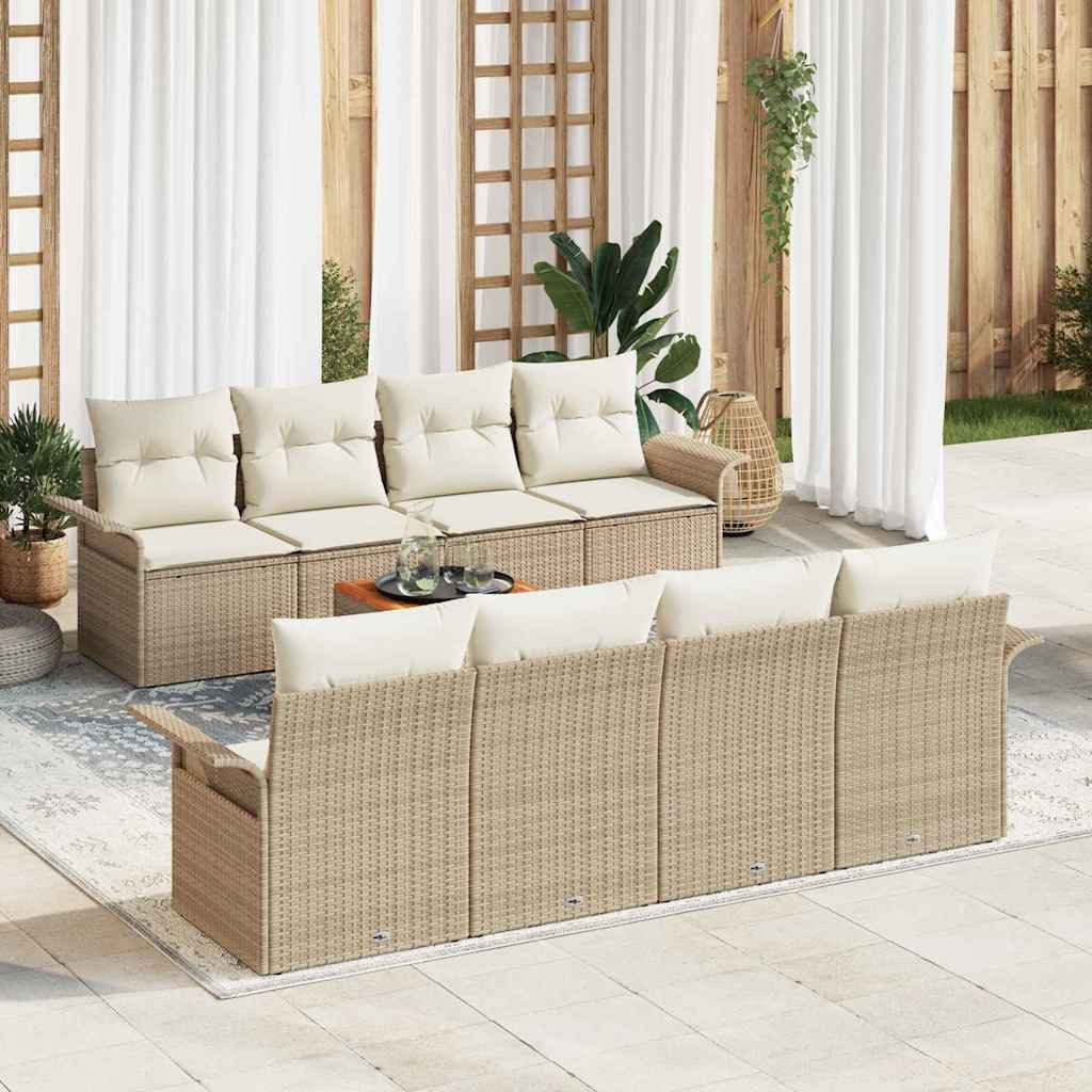 vidaXL Gartensofa-set mit Speicher 9 pcs Beige und Creme Poly-Rattan
