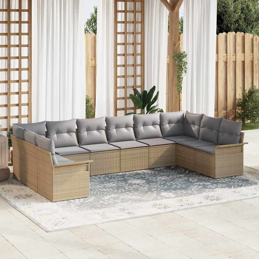 vidaXL Gartensofa-set mit Speicher 10 pcs Beige Poly-Rattan