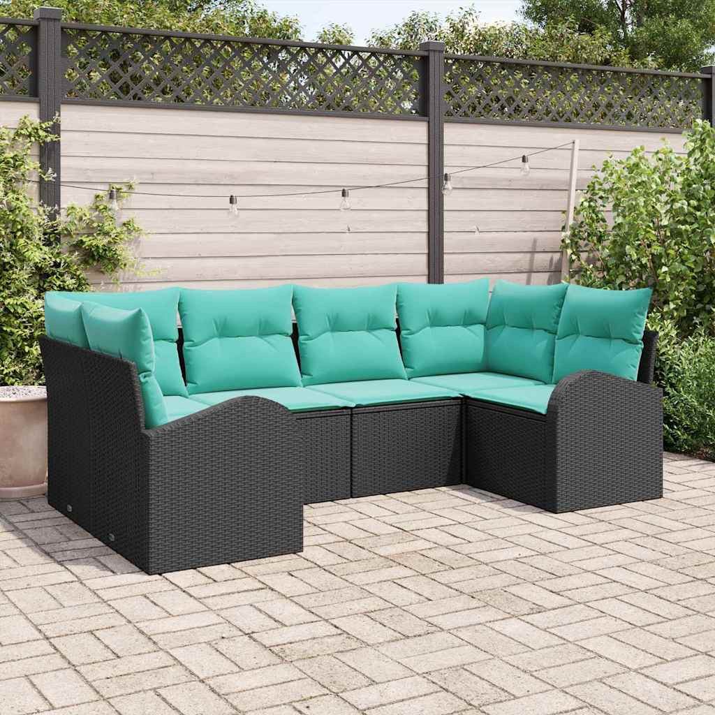 vidaXL Gartensofa-set mit Kissen 6 pcs Schwarz und Türkis Poly-Rattan