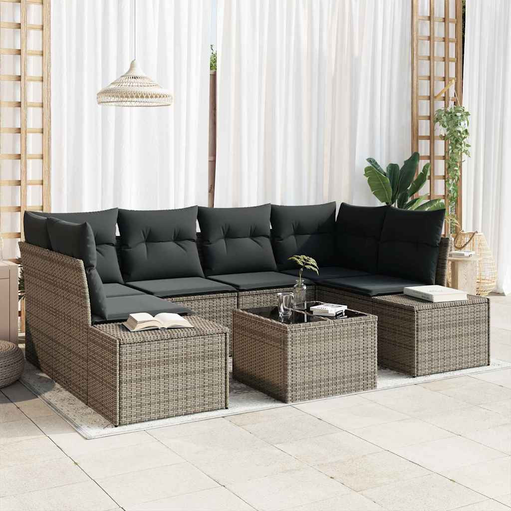 vidaXL Gartensofa-set mit Kissen mit Speicher 8 pcs Grau Poly-Rattan