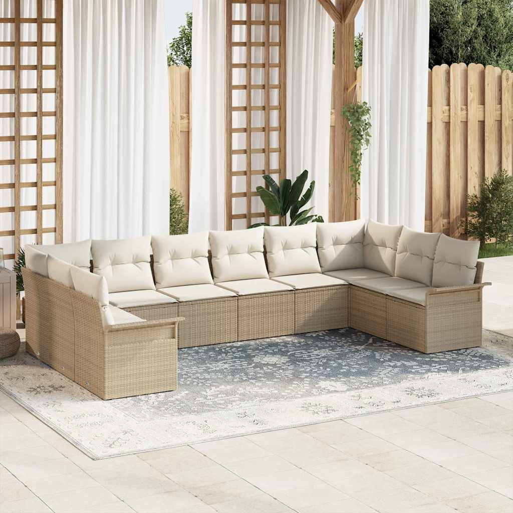 vidaXL Gartensofa-set mit Speicher 10 pcs Beige Poly-Rattan