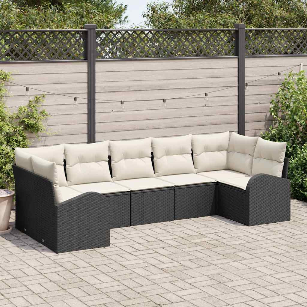 vidaXL Gartensofa-set mit Kissen 7 pcs Schwarz und Weiß Poly-Rattan