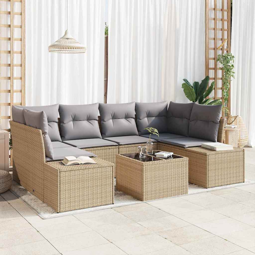 vidaXL Gartensofa-set mit Kissen 8 pcs Beige und Grau Poly-Rattan