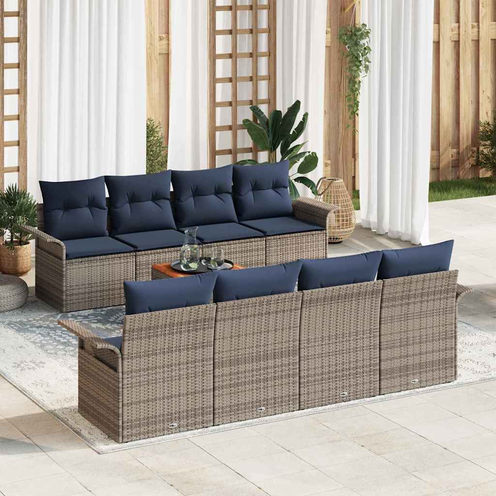 vidaXL Gartensofa-set 9 pcs Grau und Marineblau Poly-Rattan