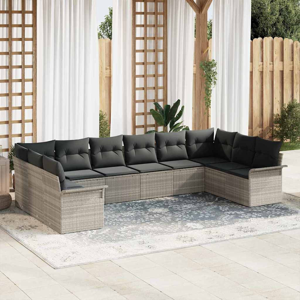 vidaXL Gartensofa-set mit Speicher 10 pcs Hellgrau Poly-Rattan
