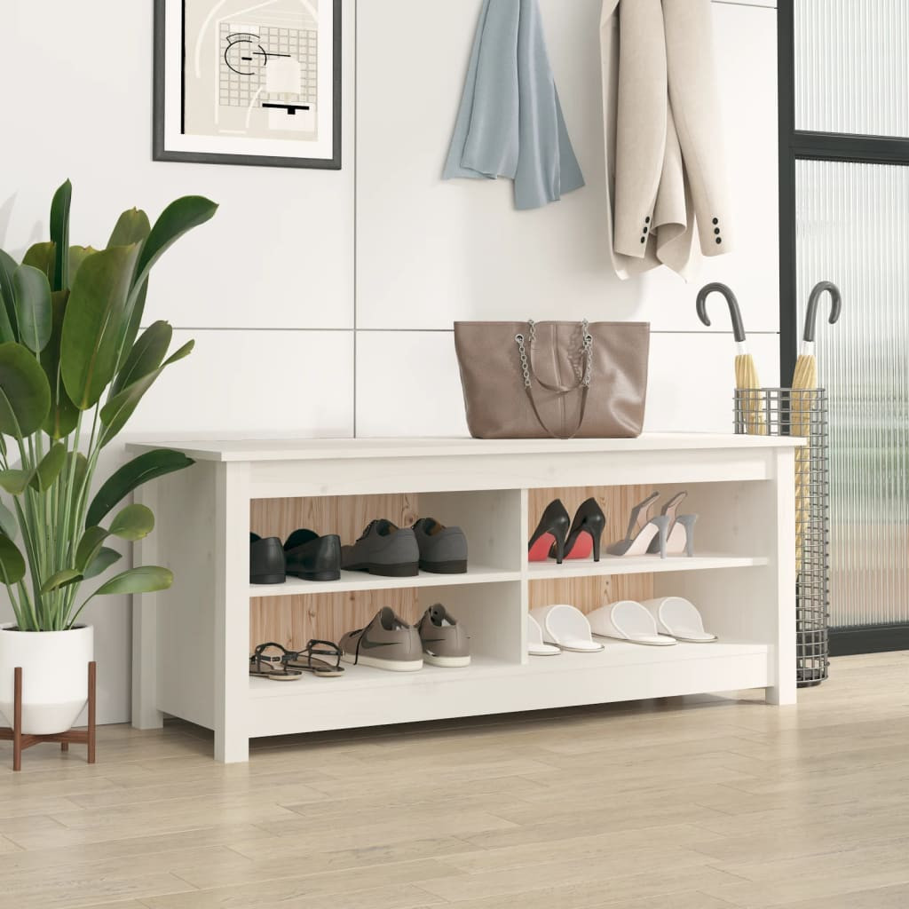 vidaXL Schuhbank Weiß 110x38x45,5 cm Massivholz Kiefer