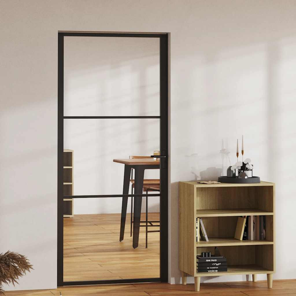 vidaXL Innentür ESG Glas und Aluminium 93x201,5 cm Schwarz
