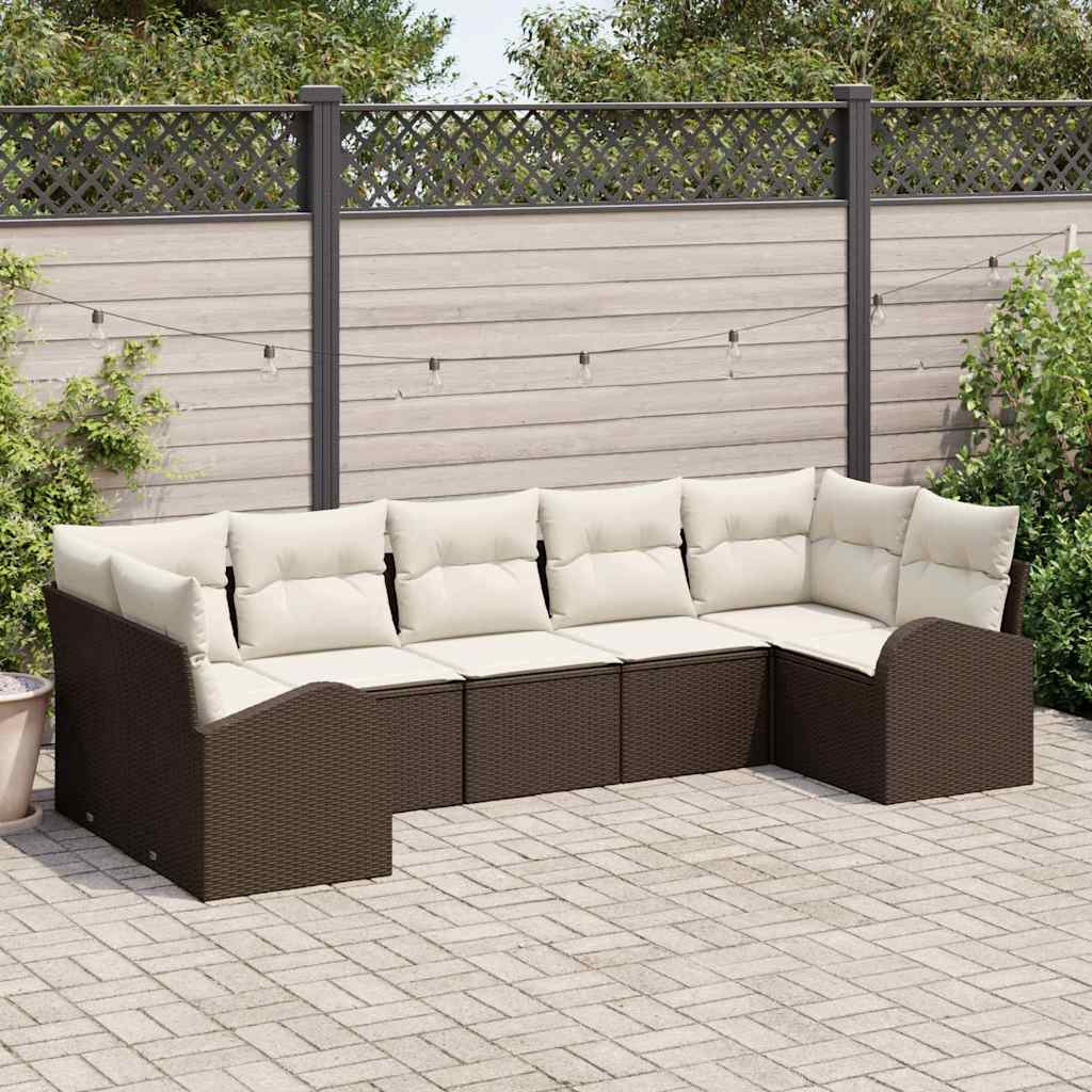 vidaXL Gartensofa-set mit Kissen 7 pcs Braun und Weiß Poly-Rattan