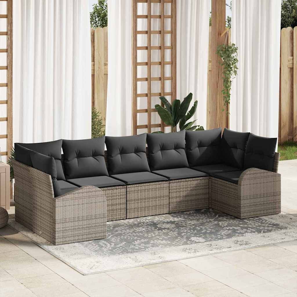 vidaXL Gartensofa-set mit Kissen mit Speicher 7 pcs Grau Poly-Rattan
