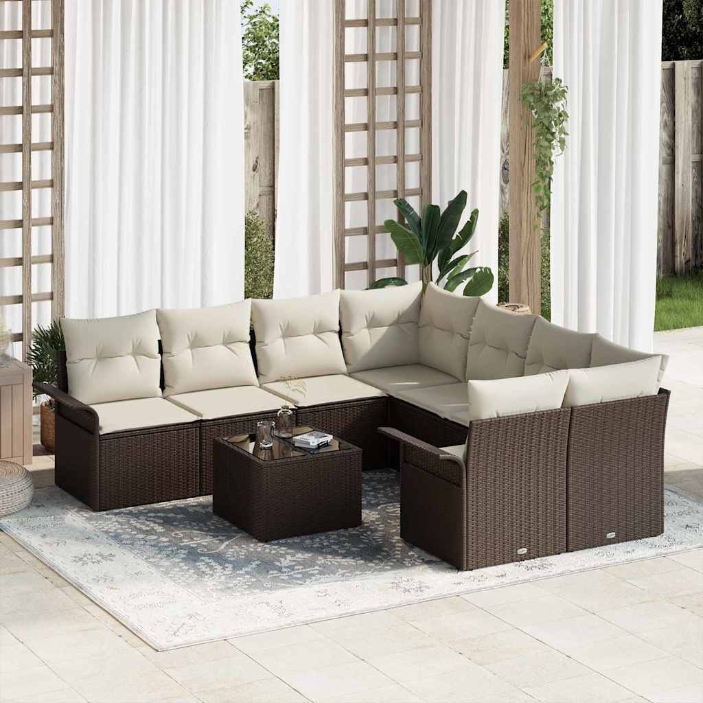 vidaXL Gartensofa-set mit Kissen 9 pcs Braun und Creme Poly-Rattan