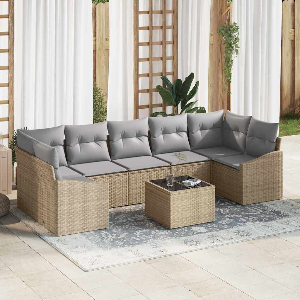 vidaXL Sofa Set mit Kissen 8 pcs Beige und Grau Poly-Rattan