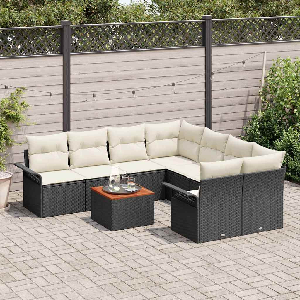 vidaXL Gartensofa-set mit Speicher 9 pcs Schwarz und Creme Poly-Rattan