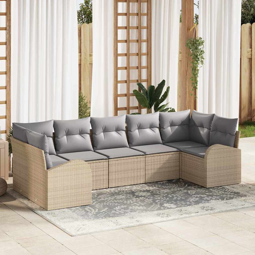 vidaXL Gartensofa-set mit Kissen 7 pcs Beige und Hellgrau Poly-Rattan