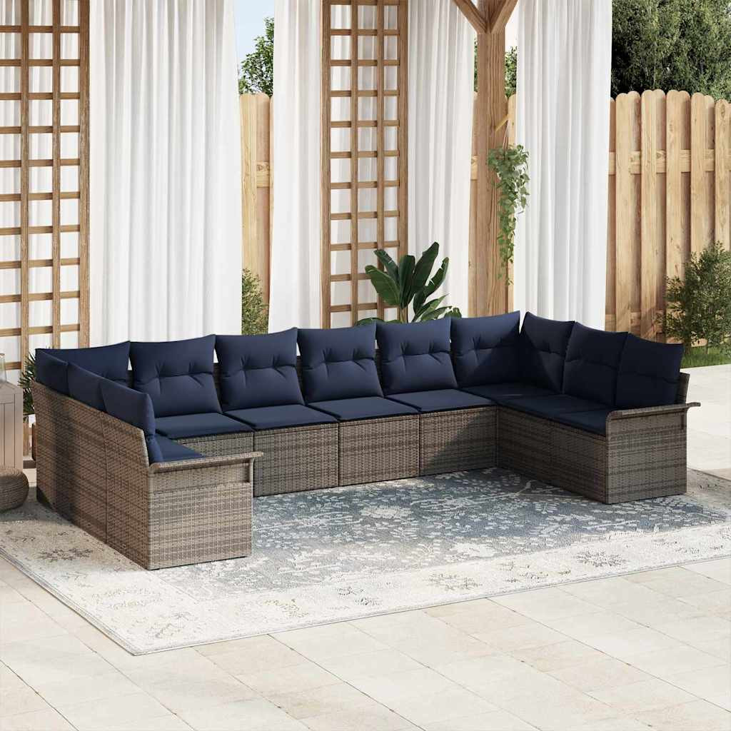 vidaXL Gartensofa-set mit Speicher 10 pcs Hellgrau Poly-Rattan