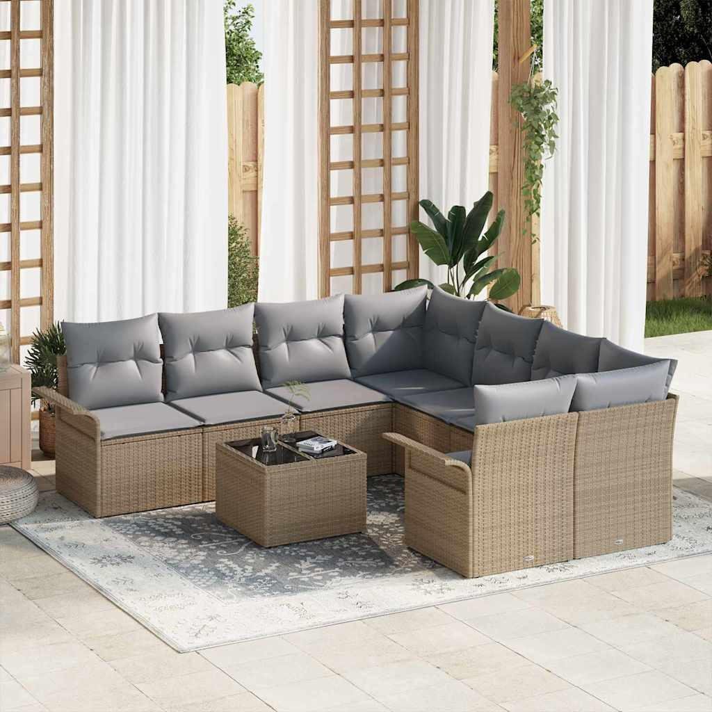 vidaXL Gartensofa-set mit Kissen 9 pcs Beige und Grau Poly-Rattan