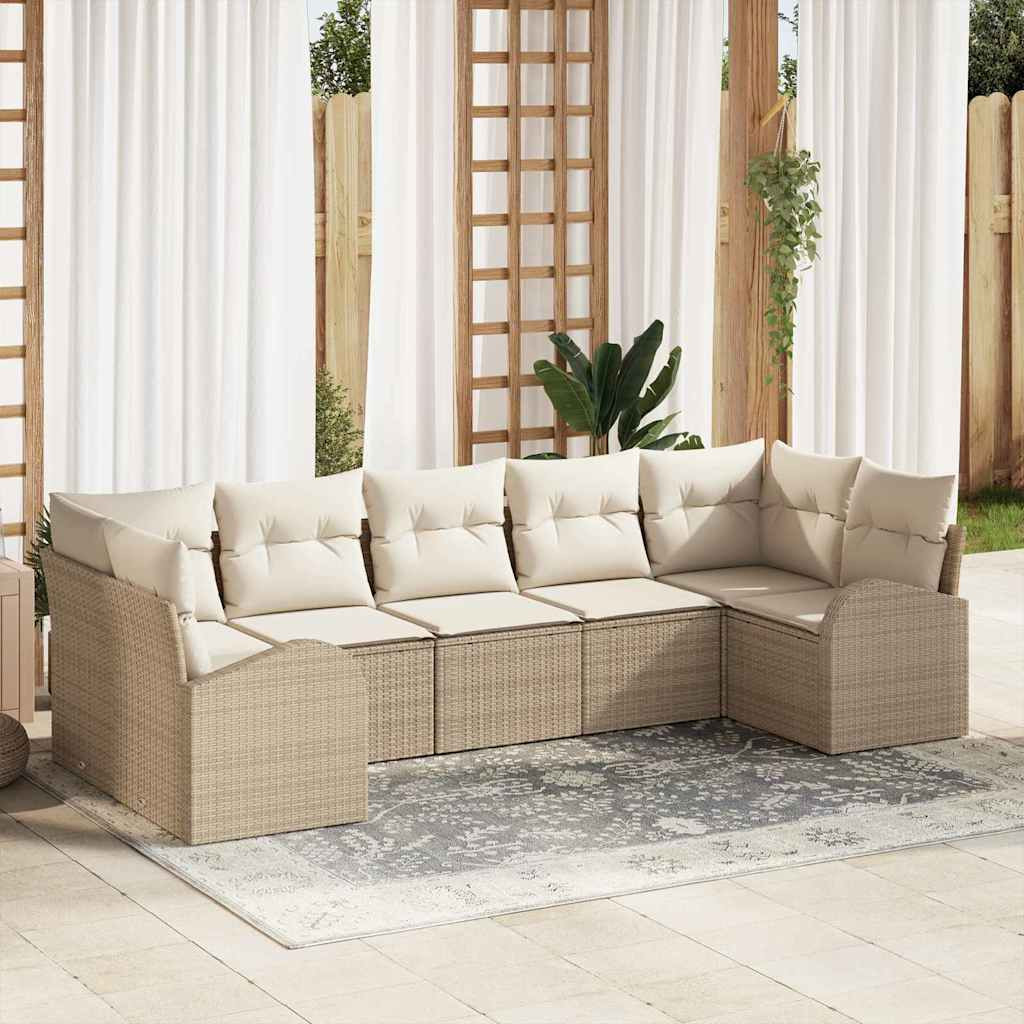 vidaXL Gartensofa-set mit Kissen 7 pcs Beige und Weiß Poly-Rattan