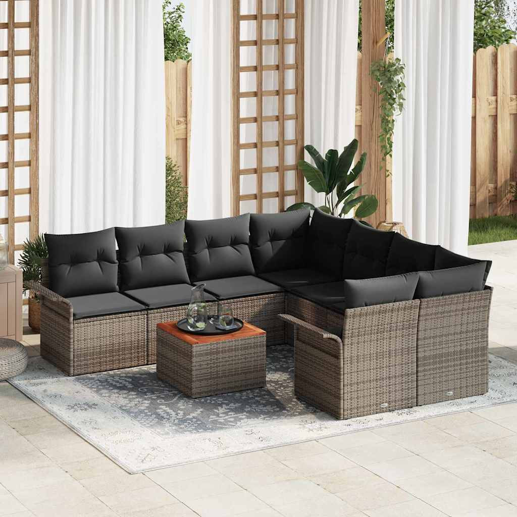 vidaXL Gartensofa-set mit Speicher 9 pcs Grau Poly-Rattan