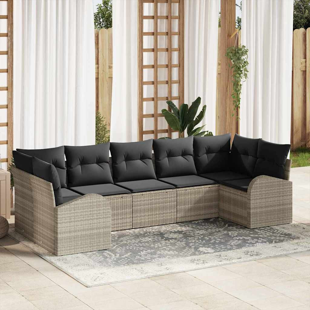vidaXL Gartensofa-set mit Kissen 7 pcs Hellgrau Poly-Rattan