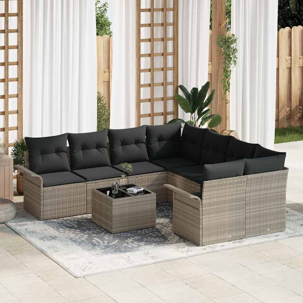 vidaXL Gartensofa-set 9 pcs Hellgrau und Dunkelgrau Poly-Rattan
