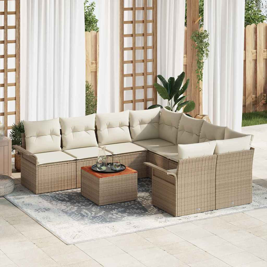 vidaXL Gartensofa-set mit Speicher 9 pcs Beige und Creme Poly-Rattan